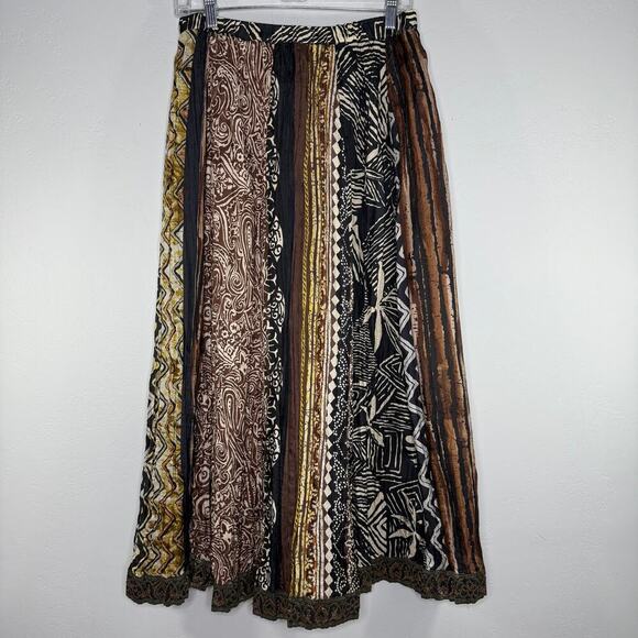 Vintage Chico’s 100% Silk Patchwork Maxi Skirt – Boho Tribal Festival Indie M/L - Picture 1 of 9